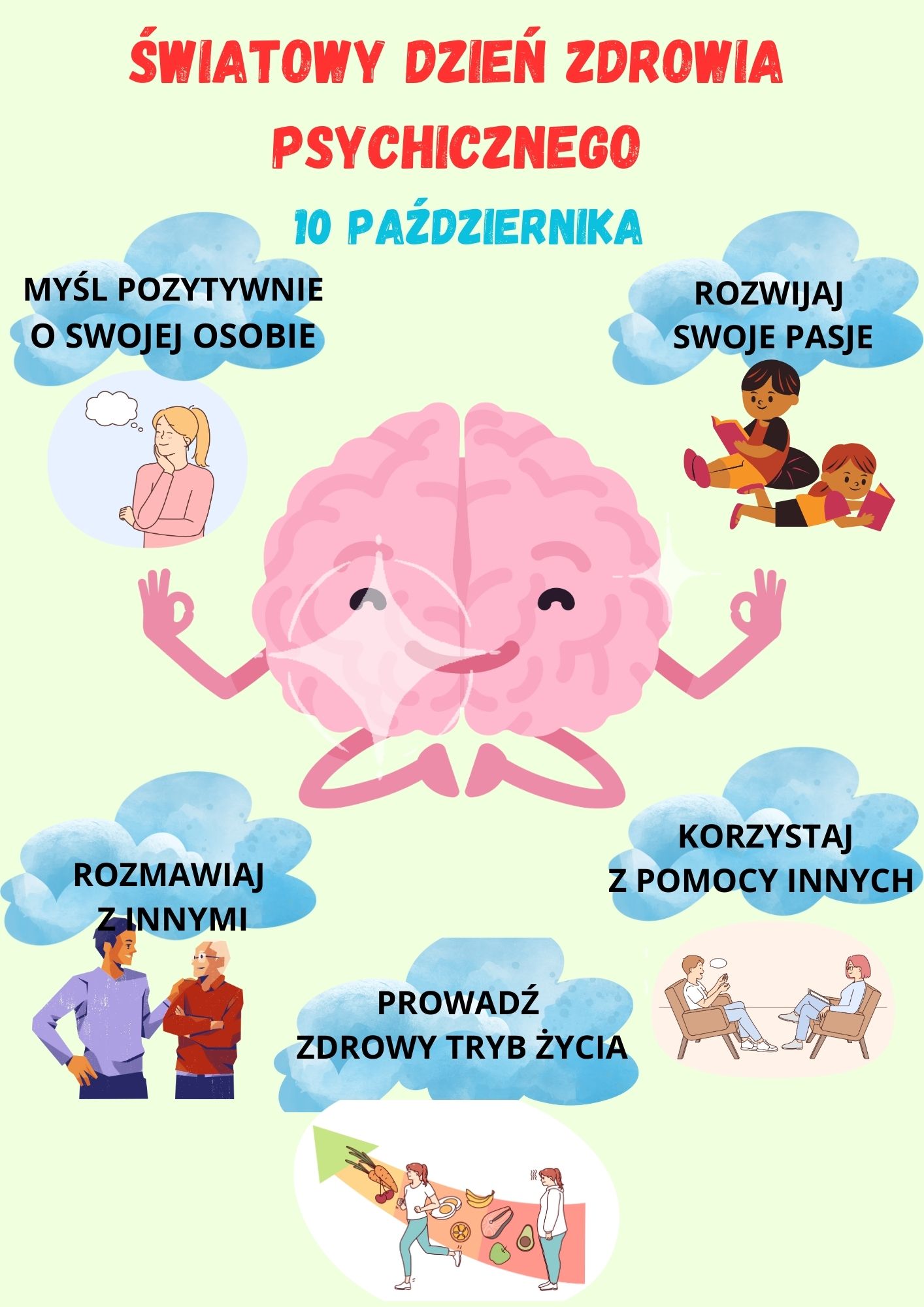 Plakat z okazji Światowego Dnia Zdrowia Psychicznego, obchodzonego 10 października. 