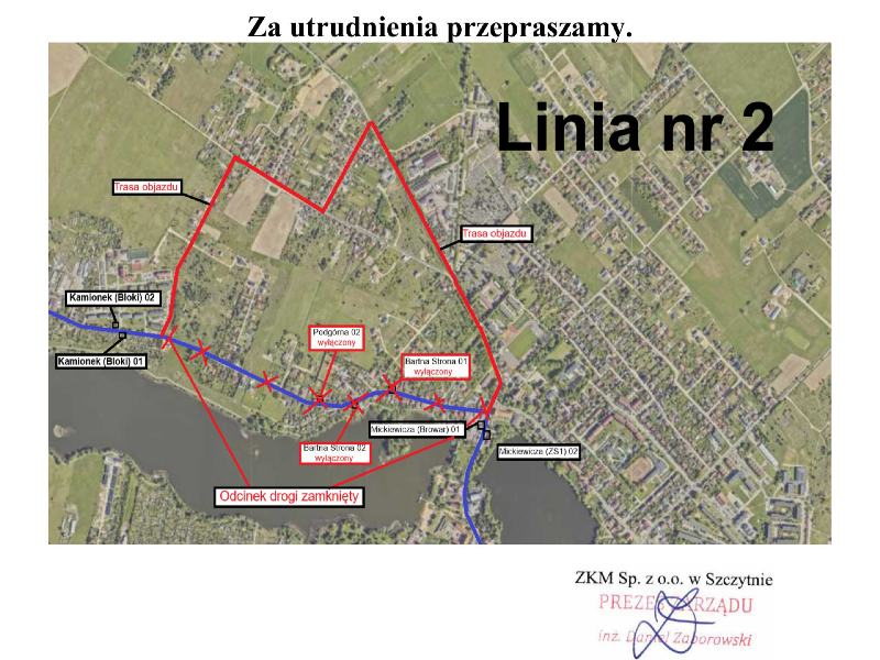 Mama przewidzianych w związku z wyłączeniem przystanków autobusowych dróg objazdowych