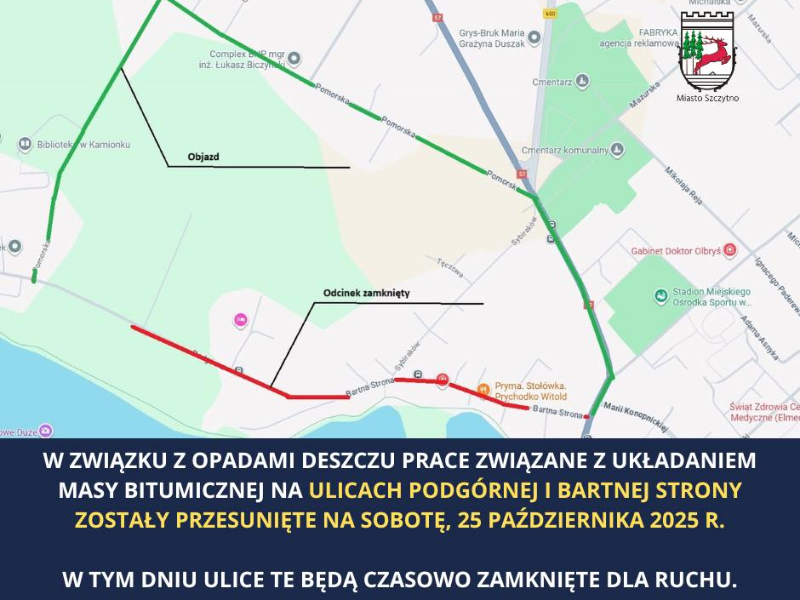 Informacja o czasowym zamknieciu dróg w zwiazku z pracami remontowymi
