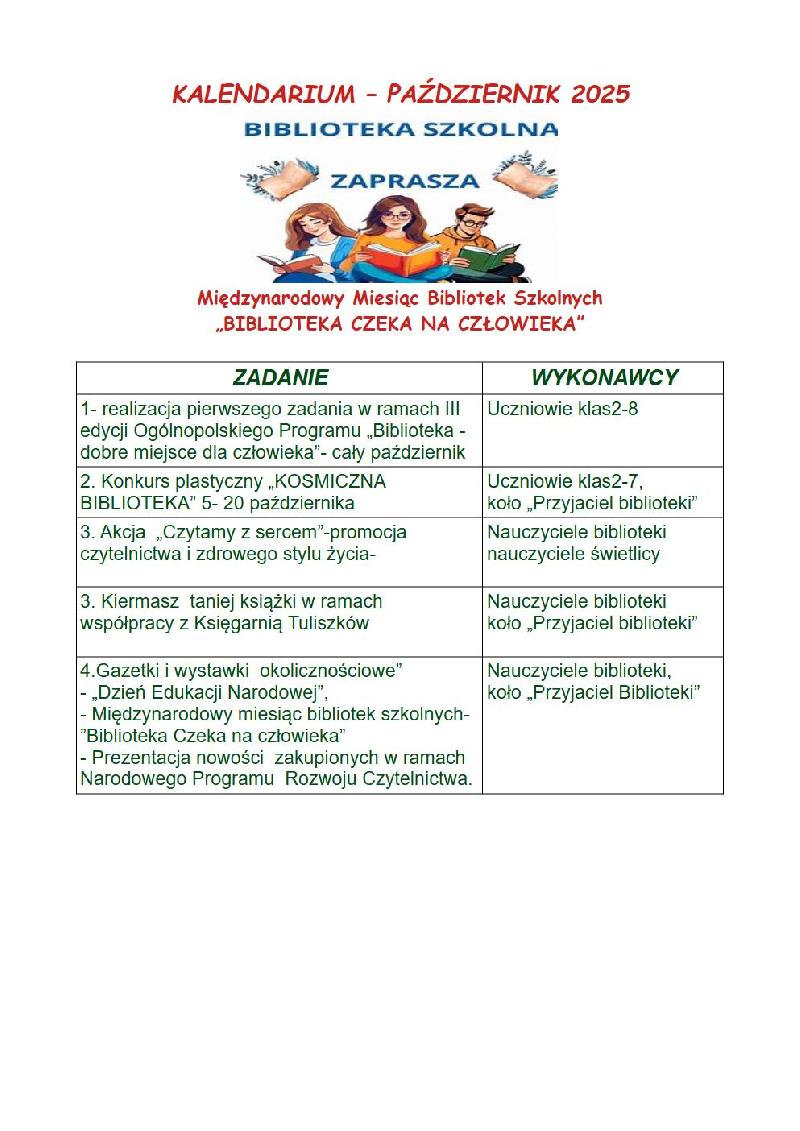 KALENDARIUM – PAŹDZIERNIK 2025