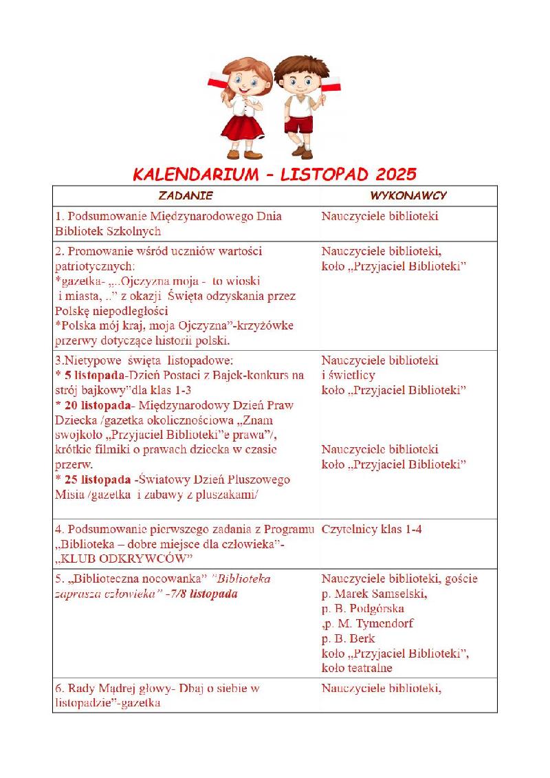 KALENDARIUM – LISTOPAD 2025