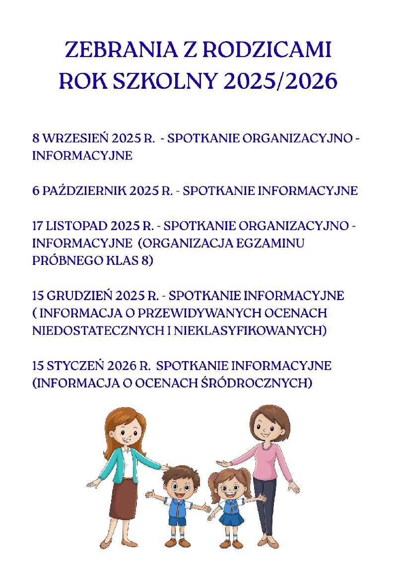 ZEBRANIA Z RODZICAMI ROK SZKOLNY 2025/2026 - sem. I