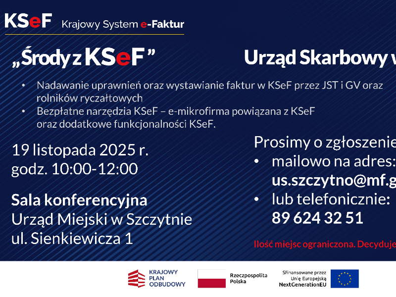 Plakat zapraszajacy na spotkanie w ramach Środy z KSeF