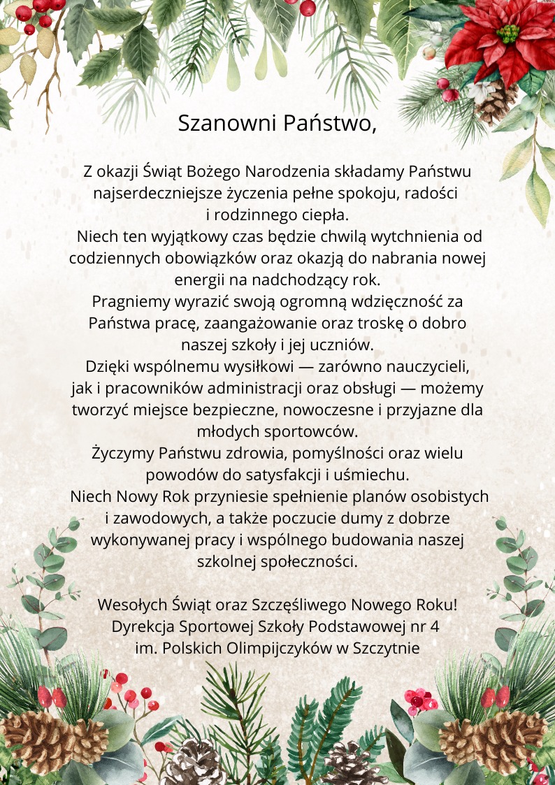 Życzenia Bożonarodzeniowe dla Pracownik&oacute;w SSP nr 4 w Szczytnie