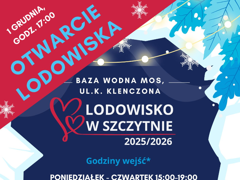 Plakat informujący o otwarciu lodowiska 