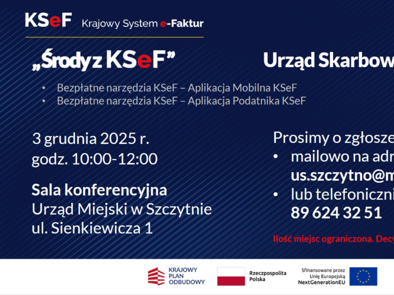 Plakat zapraszajacy na spotkanie w ramach Środy z KSeF