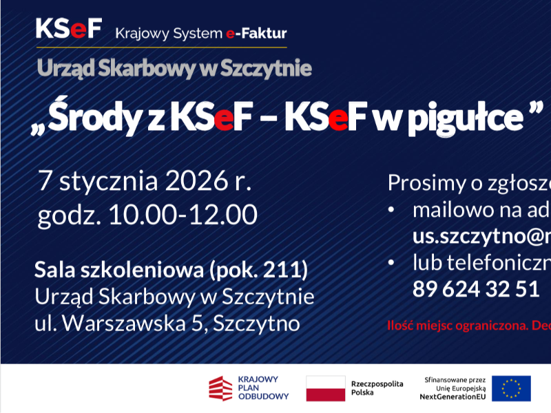 Plakat informujacy o szkoleniu z KSeF