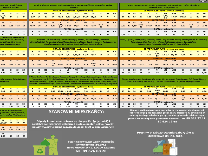 Harmonogram odbioru odpadów w 2026 roku