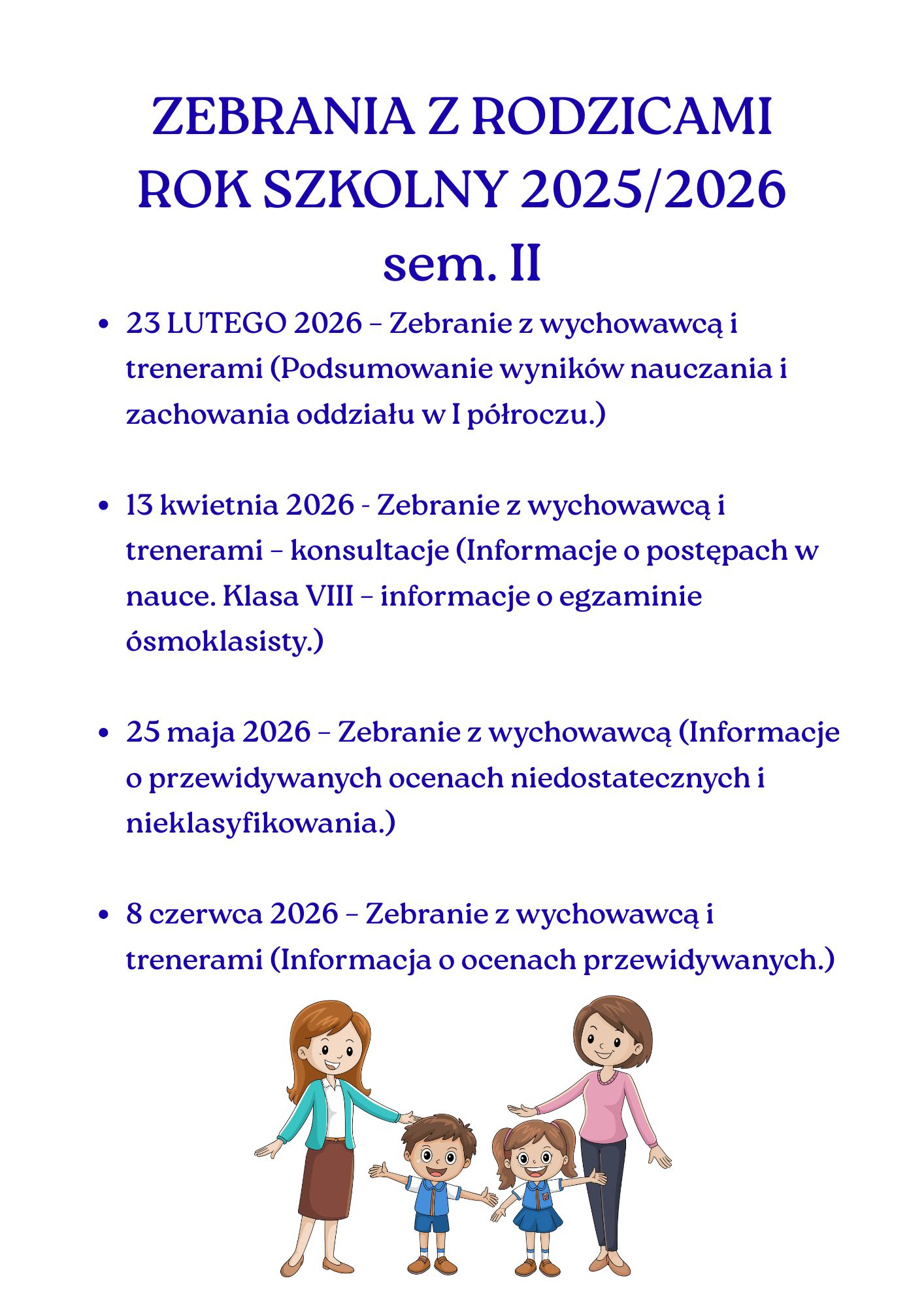ZEBRANIA Z RODZICAMI ROK SZKOLNY 20252026 - sem. II