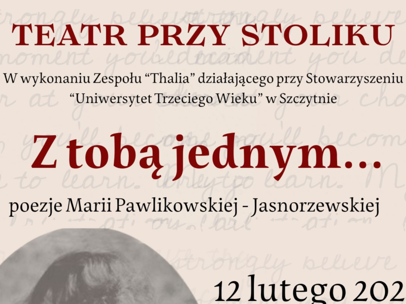 plakat na teatr przy stoliku pt. 