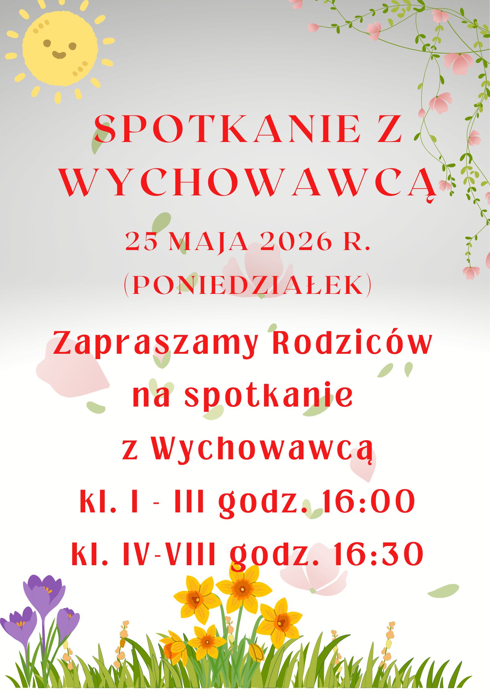 Zebrania z rodzicami - 25 maja 2026 r.