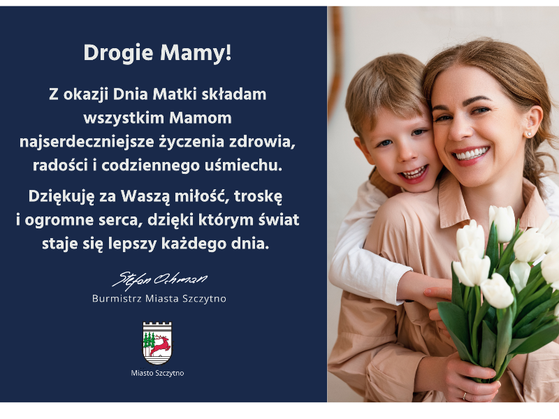 mama z białymi tulipanami i dziecko chłopiec 