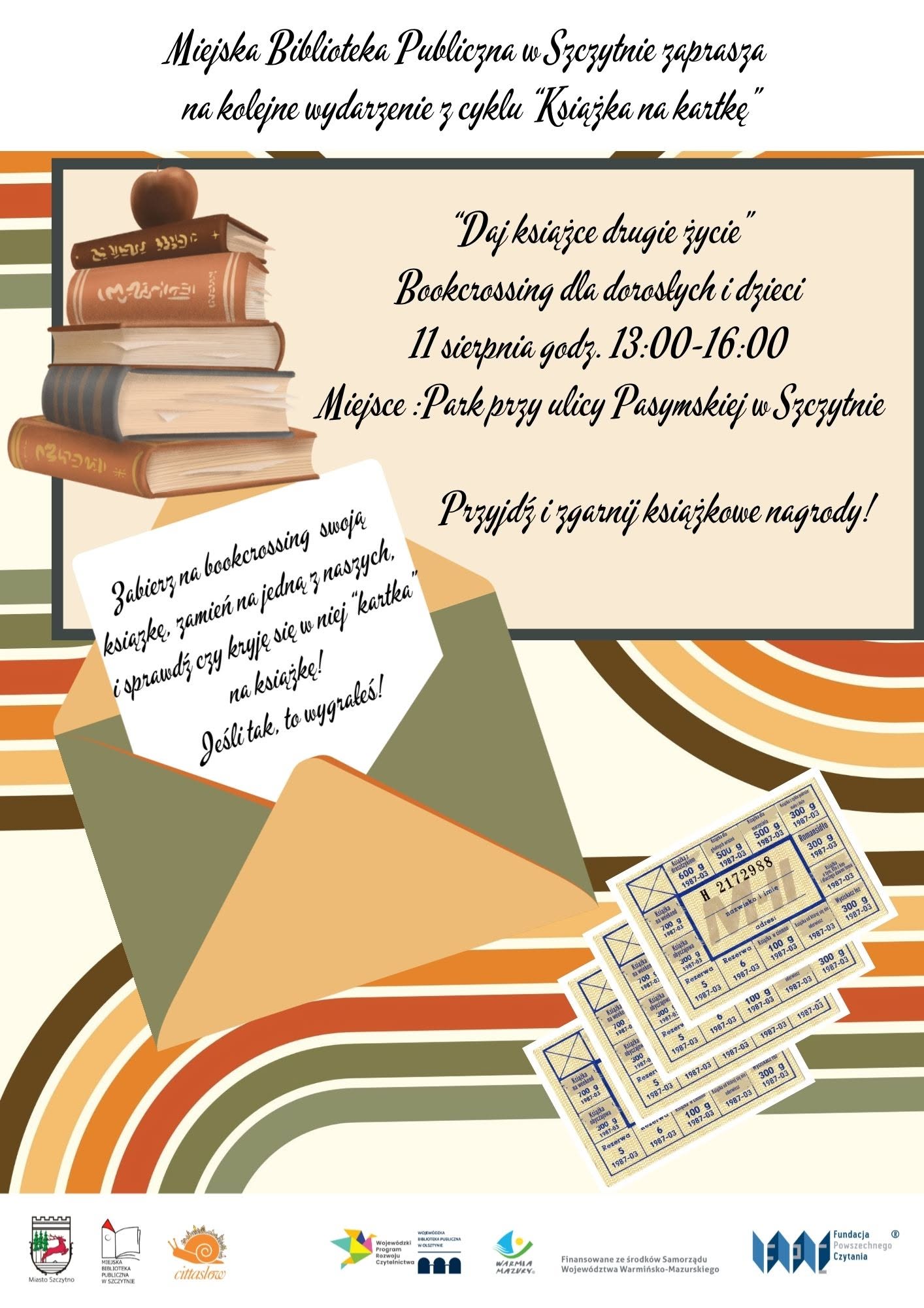 Plakat na BOOKCROSSING, KTÓRY ODBEDZIE SIE 11 SIERPNIA 2026 R. W GODZ. : 13.00 - 16.00 W PRAKU PRZY UL. PASYMSKIEJ