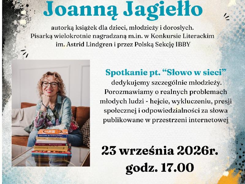 Spotkanie autorskie z Joanną Jagiełło-plakat