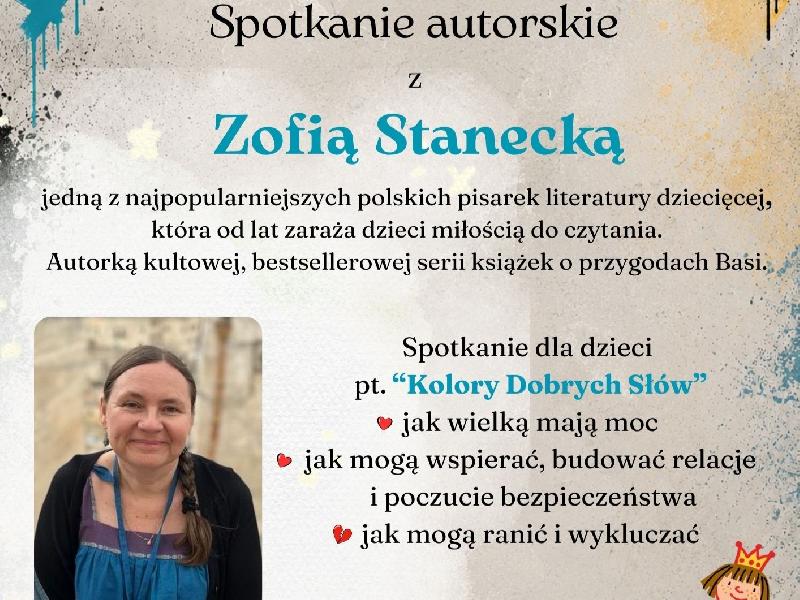 Spotkanie autorskie z Zofią Stanecką-plakat informacyjny