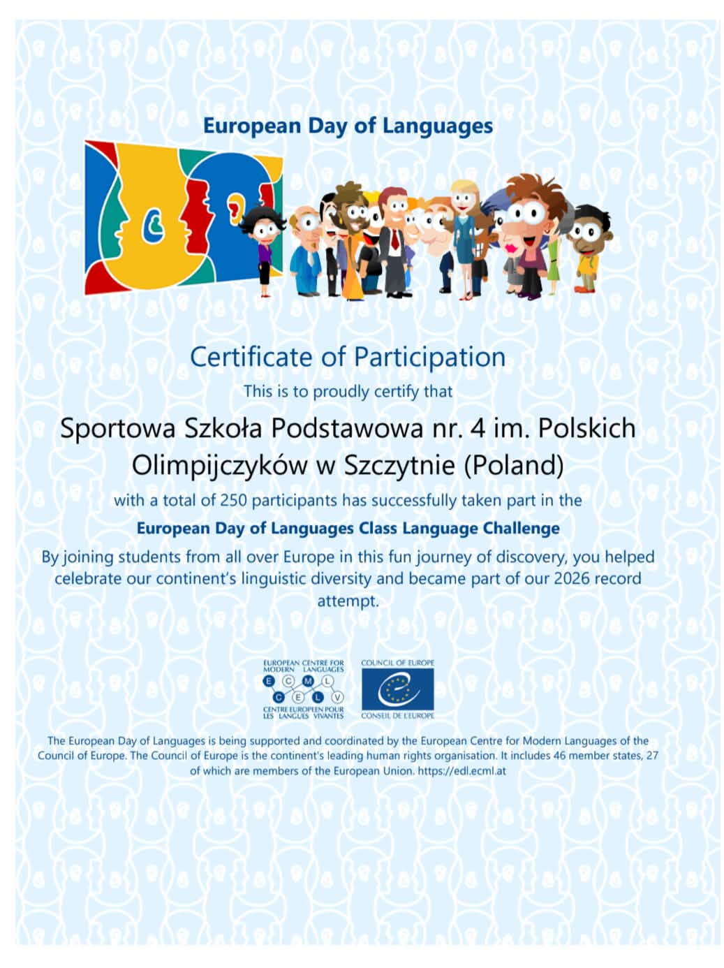 &nbsp;Z dumą ogłaszamy, że nasza szkoła otrzymała certyfikat uczestnictwa w tym prestiżowym europejskim projekcie!