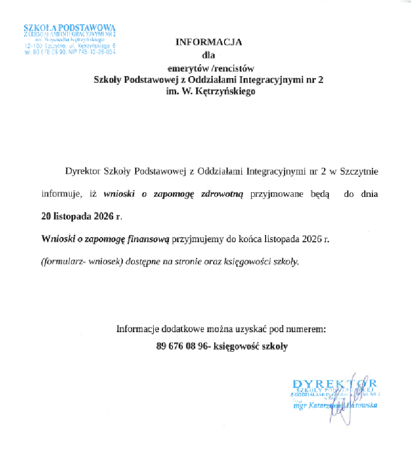 Informacja o zapomogach