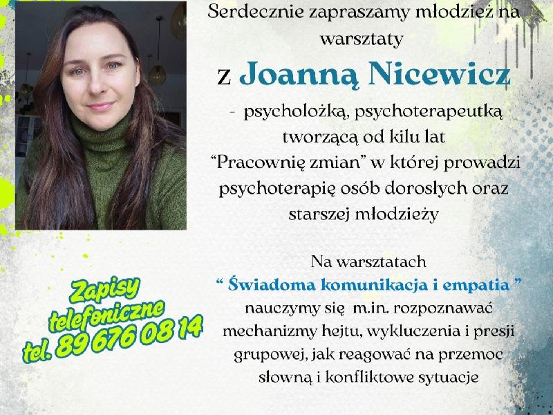 Plakat-warsztaty z Joanną Nicewicz